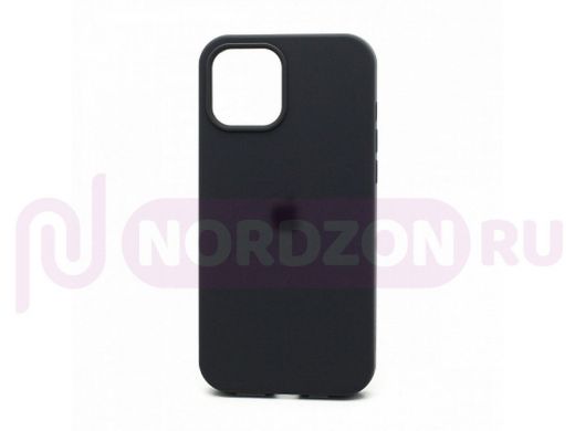 Чехол iPhone 12 Pro Max, Silicone case Soft Touch, графит, снизу закрыт, лого, 015