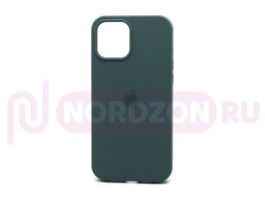 Чехол iPhone 12 Pro Max, Silicone case Soft Touch, зелёный тёмный, снизу закрыт, лого, 058
