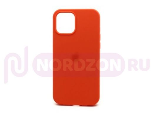 Чехол iPhone 12 Pro Max, Silicone case Soft Touch, оранжевый, снизу закрыт, лого, 013