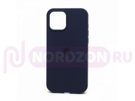 Чехол iPhone 12 Pro Max, Silicone case Soft Touch, синий тёмный, снизу закрыт, лого, 008