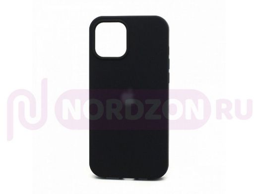 Чехол iPhone 12 Pro Max, Silicone case Soft Touch, чёрный, снизу закрыт, лого, 018