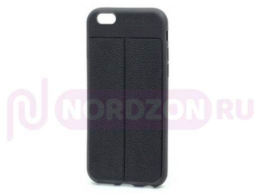 Чехол iPhone 6/6S, Auto Focus, силикон, имитация кожи, чёрный
