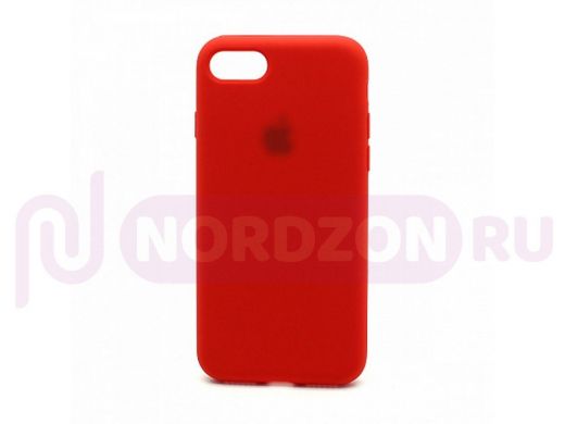 Чехол iPhone 7/8, Silicone case Soft Touch, красный, снизу закрыт, лого, 014