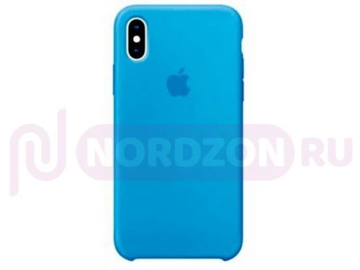 Чехол iPhone X/XS, Silicone case Soft Touch, голубой, лого