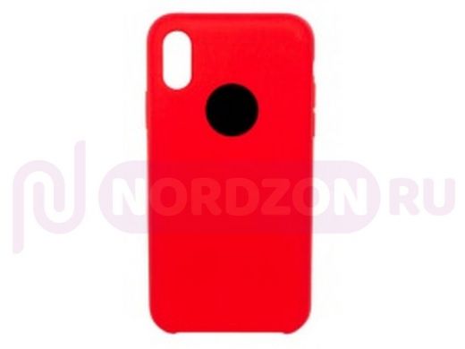 Чехол iPhone X/XS, Silicone case Soft Touch, красный, лого