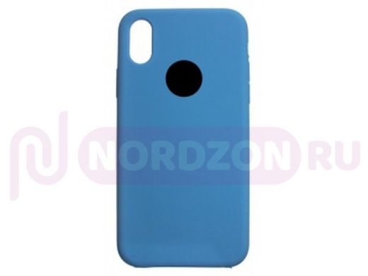 Чехол iPhone X/XS, Silicone case Soft Touch, синий деним, лого