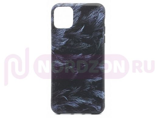Чехол iPhone XS Max, Print, силикон, матовый, перья, чёрный