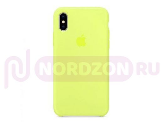 Чехол iPhone XS Max, Silicone case Soft Touch, зелёный лимон, снизу закрыт, лого, 037