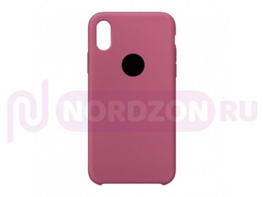 Чехол iPhone XS Max, Silicone case Soft Touch, коричнево красный, снизу закрыт, лого, 047
