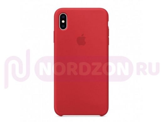 Чехол iPhone XS Max, Silicone case Soft Touch, красный, лого, 014