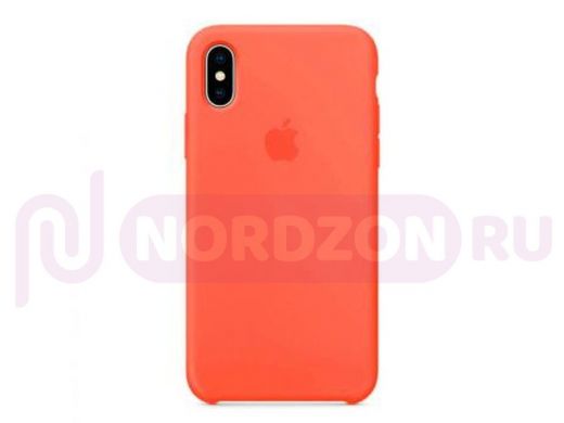 Чехол iPhone XS Max, Silicone case Soft Touch, морковный, снизу закрыт, лого, 013