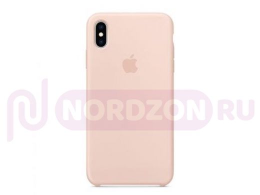 Чехол iPhone XS Max, Silicone case Soft Touch, пудровый, лого, 019