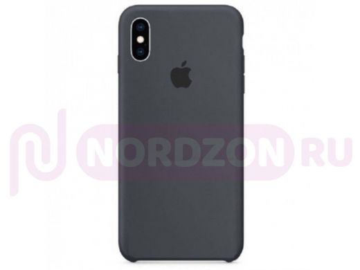 Чехол iPhone XS Max, Silicone case Soft Touch, серый тёмный, снизу закрыт, лого