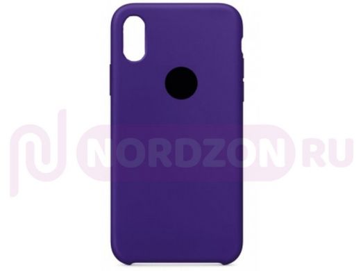 Чехол iPhone XS Max, Silicone case Soft Touch, сине-фиолетовый, снизу закрыт, лого, 001