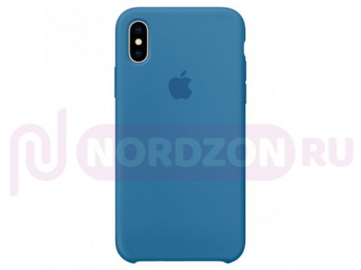 Чехол iPhone XS Max, Silicone case Soft Touch, синий деним, с лого