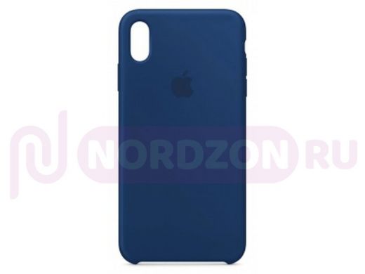 Чехол iPhone XS Max, Silicone case Soft Touch, синий тёмный, с лого