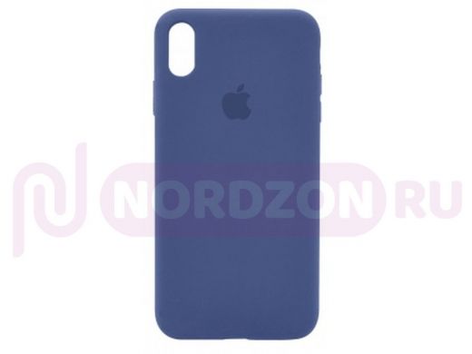 Чехол iPhone XS Max, Silicone case Soft Touch, синий тёмный, снизу закрыт, лого