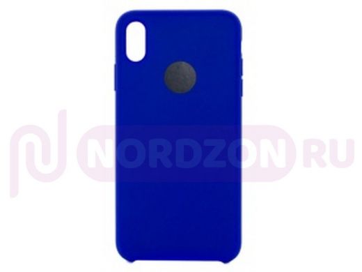 Чехол iPhone XS Max, Silicone case Soft Touch, синий яркий, лого