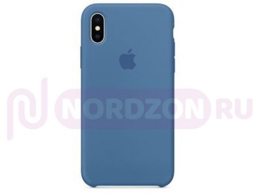 Чехол iPhone XS Max, Silicone case Soft Touch, синий, снизу закрыт, лого, 003