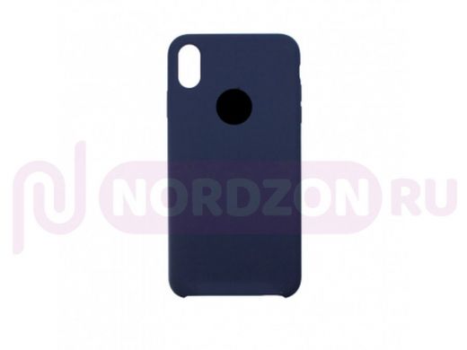Чехол iPhone XS Max, Silicone case Soft Touch, чёрно синий, с лого