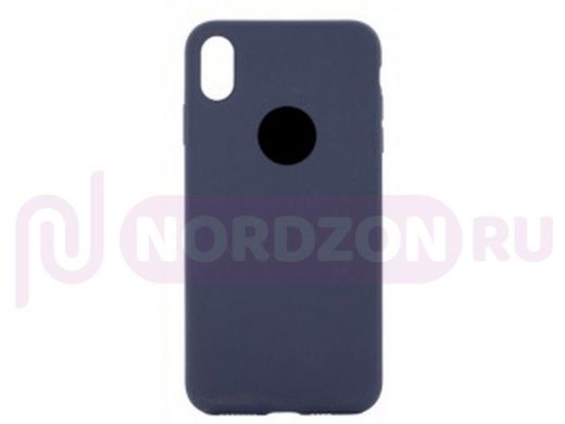 Чехол iPhone XS Max, Silicone case Soft Touch, чёрно синий, снизу закрыт, лого