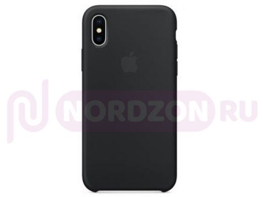 Чехол iPhone XS Max, Silicone case Soft Touch, чёрный, снизу закрыт, лого, 018