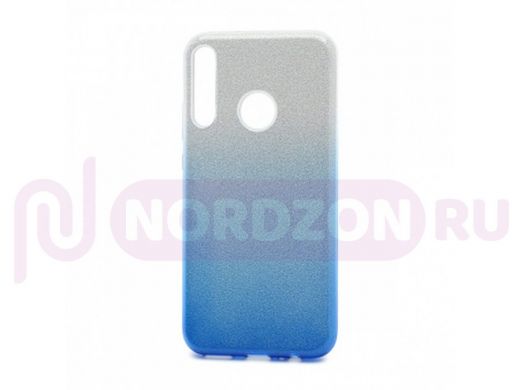 Чехол Honor 9C /Huawei P40 Lite E, Fashion, силикон блестящий, серебро с голубым