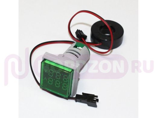 Вольтамперметр цифровой LED AC/50Hz (20-500VAC, 0-100A датчик тока) DMS-203 зеленый (дисплей 30х30,