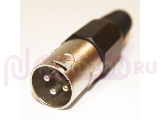 Разъем XLR (Canon) 3pin штекер на кабель, цанга, черный, 1-503