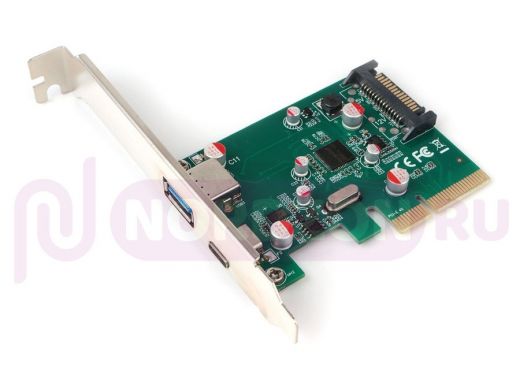 Контроллер USB  Gembird SPCR-02, в PCI-express, порты: 2 внешн. USB 3.1 Type-C и Type-A