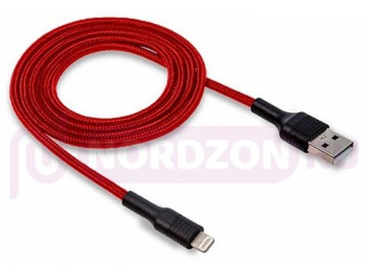 Шнур USB / Lightning (iPhone) Walker C575 текстильный, 2.4А, красный