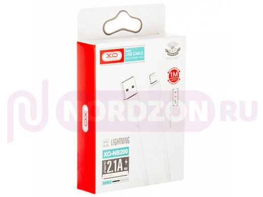 Шнур USB / Lightning (iPhone) XO-NB200, прорезиненный, 2.1A, белый