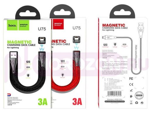 Шнур USB / Lightning (iPhone) Hoco U75, магнитный, 100см, 3A, красный