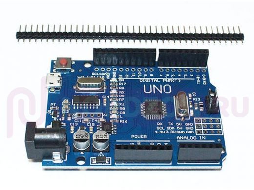 Arduino 2000-1: UNO R3 ATmega328P-AU (CH340) синяя плата, вход micro_USB