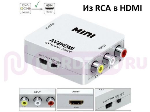 Переходник  (вход: гнезда 3*RCA / выход: гнездо HDMI)  
