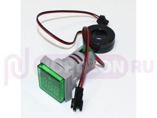 Ампертметр цифровой LED AC-50Hz (0-100A датчик тока) DMS-223 зеленый (дисплей 30х30мм, Dустан- 22мм)