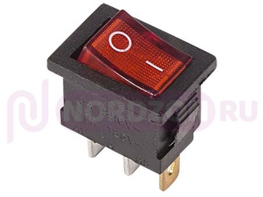 Выключатель клавишный 250V 6А (3с) ON-OFF красный  с подсветкой  Mini  REXANT