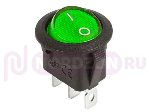 Выключатель клавишный круглый 12V 20А (3с) ON-OFF зеленый  с подсветкой  REXANT