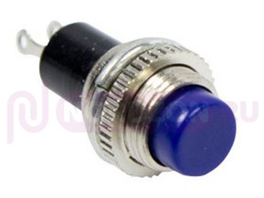 Выключатель-кнопка  металл 220V 2А (2с) (ON)-OFF  диам 10.2  синяя  Mini  REXANT