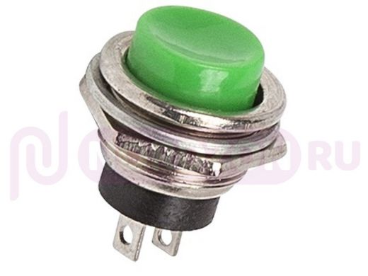Выключатель-кнопка  металл 250V 3А (2с) (ON)-OFF  диам 16.2  зеленая  REXANT