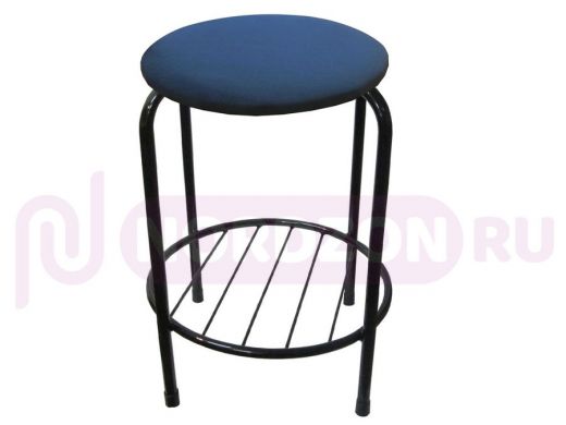 Табурет с подставкой для ног и полкой "TABURETTO-20461" круглое сиденье, чёрные ножки, синий, ткань
