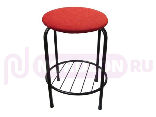 Табурет с подставкой для ног и полкой "TABURETTO-20465" круглое сиденье, чёрный, красный, ткань