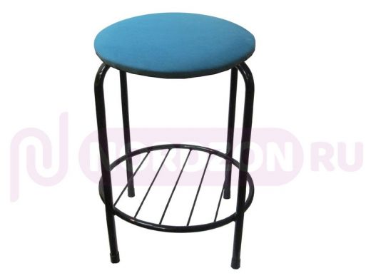 Табурет с подставкой для ног и полкой "TABURETTO-20469" круглое сиденье, чёрный, синий, ткань
