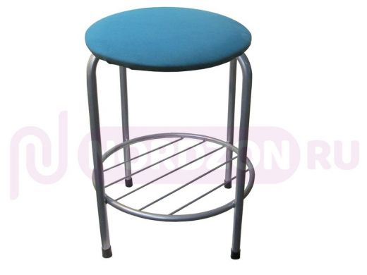 Табурет с подставкой для ног и полкой "TABURETTO-20470" круглое сиденье, серебристы, синий, ткань