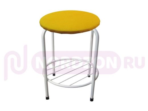 Табурет с подставкой для ног и полкой "TABURETTO-20474" круглое сиденье, белвй, жёлтый, ткань