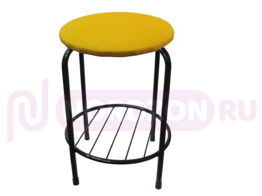 Табурет с подставкой для ног и полкой "TABURETTO-20475" круглое сиденье, чёрный, жёлтый, ткань