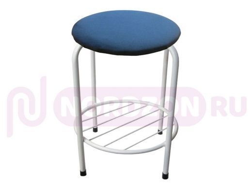 Табурет с подставкой для ног и полкой "TABURETTO-20491" круглое сиденье, белый, синий, ткань