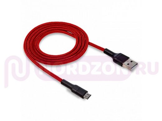 Кабель USB - MicroUSB,  Walker C575, текстильный, 2.4А, красный