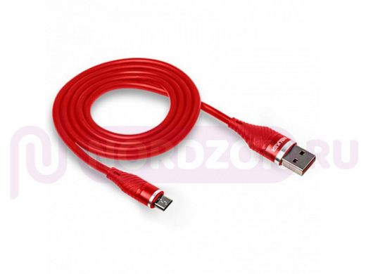Кабель USB - MicroUSB,  Walker C735, прорезиненный, 3.1А, красный