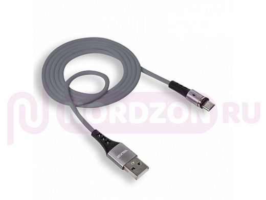 Кабель USB - MicroUSB,  Walker C775, магнитный, 3.1А, индикатор, серый